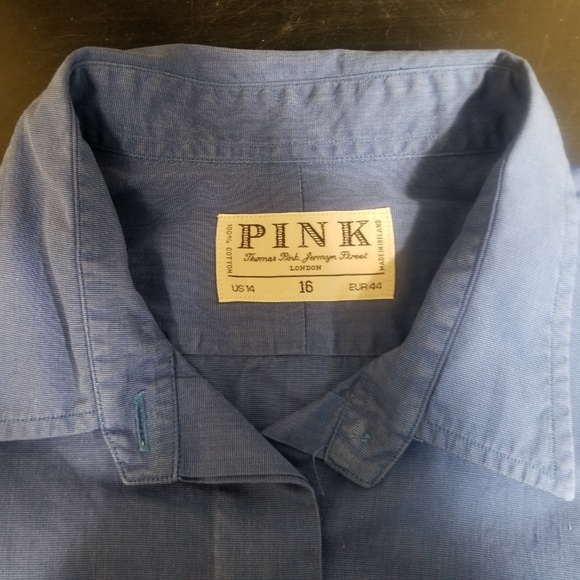 Thomas Pink Men Blue Dress Shirt Size US 14 - Picture 4 of 8
